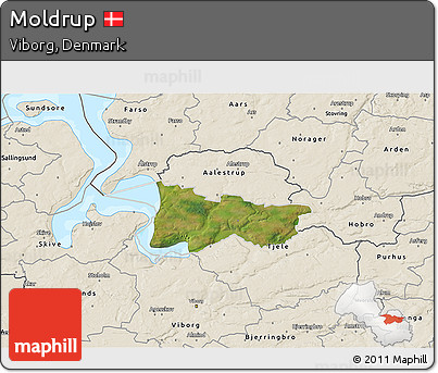 Satellite 3D Map of Moldrup, shaded relief outside