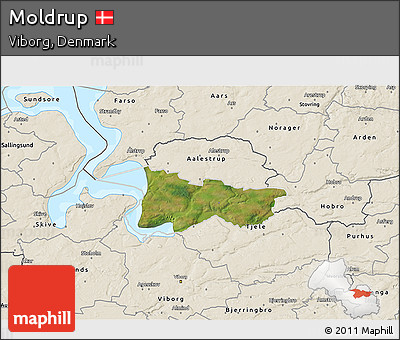 Satellite 3D Map of Moldrup, shaded relief outside