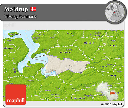 Shaded Relief 3D Map of Moldrup, physical outside