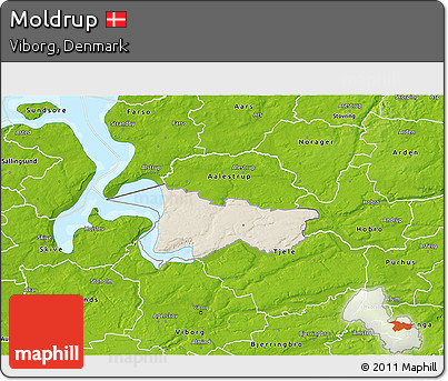 Shaded Relief 3D Map of Moldrup, physical outside