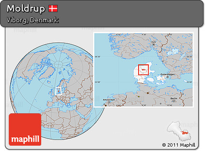 Gray Location Map of Moldrup, highlighted country