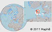 Gray Location Map of Moldrup, highlighted country, highlighted parent region, hill shading