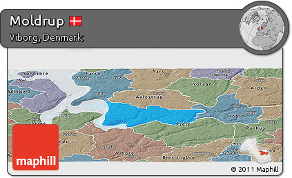 Political Panoramic Map of Moldrup, semi-desaturated