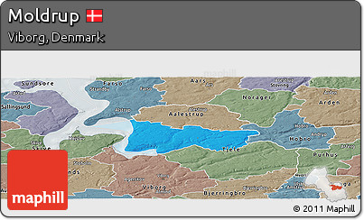 Political Panoramic Map of Moldrup, semi-desaturated