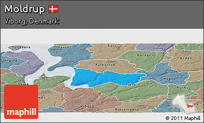 Political Panoramic Map of Moldrup, semi-desaturated