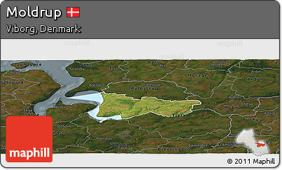 Satellite Panoramic Map of Moldrup, darken