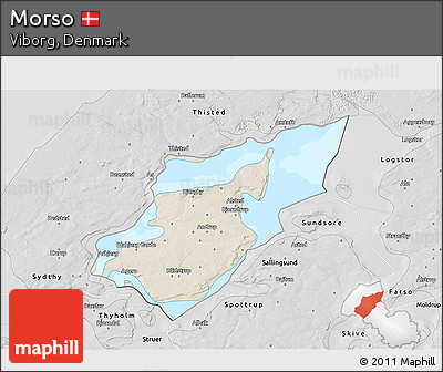 Shaded Relief 3D Map of Morso, desaturated