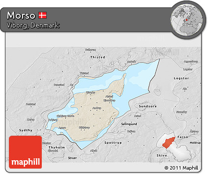 Shaded Relief 3D Map of Morso, desaturated