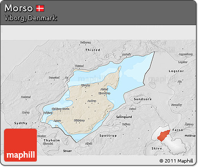 Shaded Relief 3D Map of Morso, desaturated