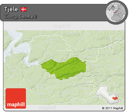 Physical 3D Map of Tjele, lighten