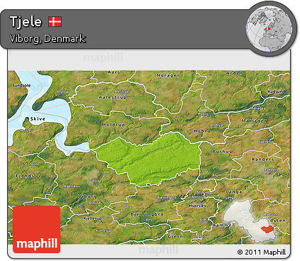 Physical 3D Map of Tjele, satellite outside