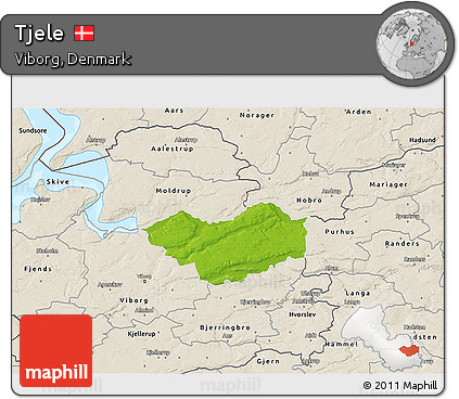 Physical 3D Map of Tjele, shaded relief outside