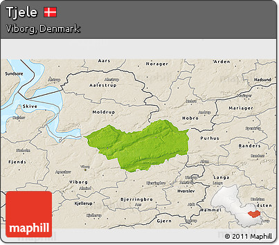 Physical 3D Map of Tjele, shaded relief outside
