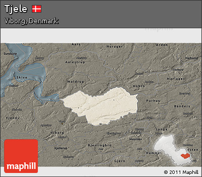 Shaded Relief 3D Map of Tjele, darken