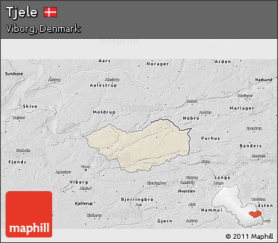 Shaded Relief 3D Map of Tjele, desaturated