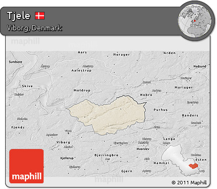 Shaded Relief 3D Map of Tjele, desaturated