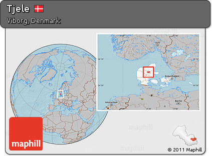 Gray Location Map of Tjele, highlighted country, hill shading