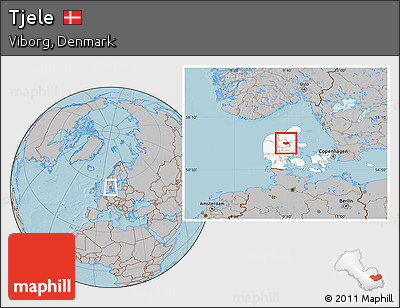 Gray Location Map of Tjele, highlighted country, hill shading
