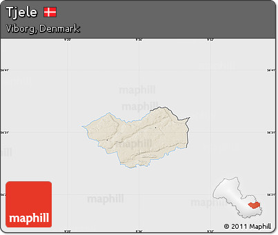 Shaded Relief Map of Tjele, single color outside