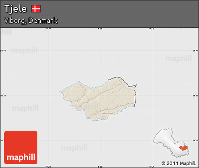 Shaded Relief Map of Tjele, single color outside