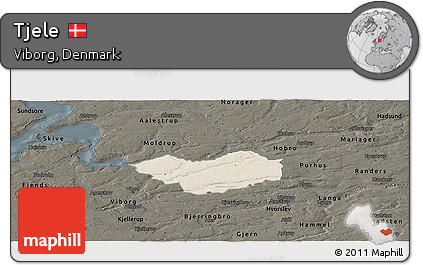 Shaded Relief Panoramic Map of Tjele, darken