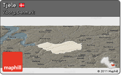 Shaded Relief Panoramic Map of Tjele, darken