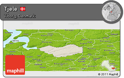 Shaded Relief Panoramic Map of Tjele, physical outside