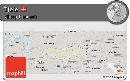Shaded Relief Panoramic Map of Tjele, semi-desaturated