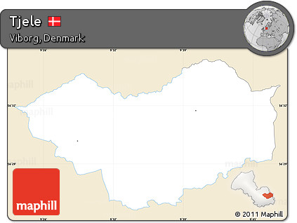 Classic Style Simple Map of Tjele, single color outside