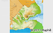 Physical 3D Map of Djibouti, political outside, shaded relief sea