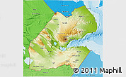 Physical 3D Map of Djibouti, political shades outside, shaded relief sea