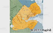 Political Shades 3D Map of Djibouti, semi-desaturated