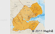 Political Shades 3D Map of Djibouti, shaded relief outside, bathymetry sea