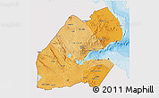Political Shades 3D Map of Djibouti, single color outside