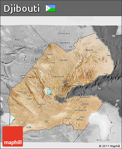Satellite 3D Map of Djibouti, desaturated