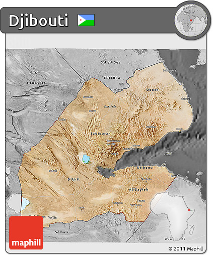 Satellite 3D Map of Djibouti, desaturated