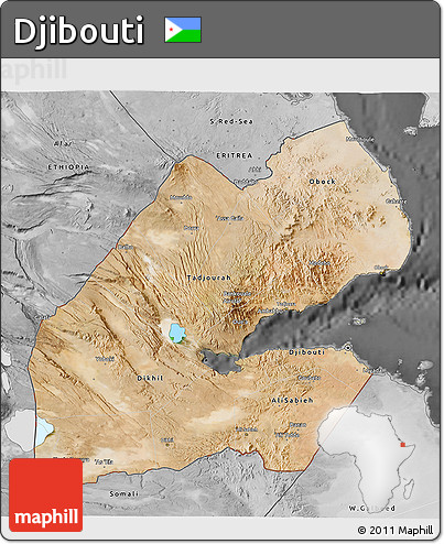 Satellite 3D Map of Djibouti, desaturated