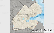 Shaded Relief 3D Map of Djibouti, darken, semi-desaturated, land only
