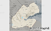 Shaded Relief 3D Map of Djibouti, darken, semi-desaturated