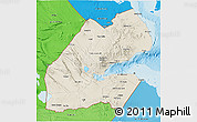 Shaded Relief 3D Map of Djibouti, political shades outside, shaded relief sea