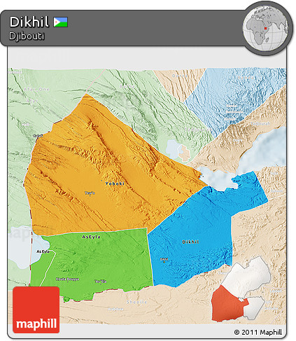 Political 3D Map of Dikhil, lighten