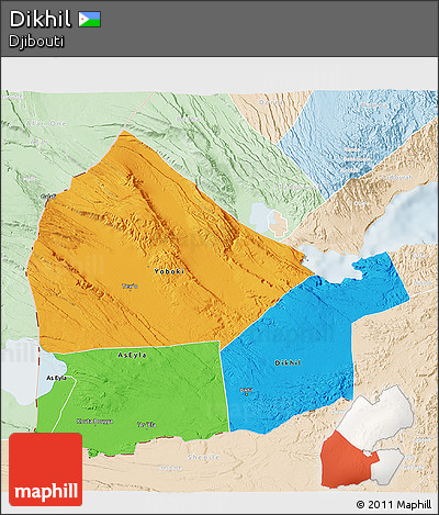 Political 3D Map of Dikhil, lighten
