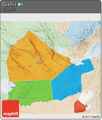 Political 3D Map of Dikhil, lighten
