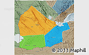 Political 3D Map of Dikhil, semi-desaturated