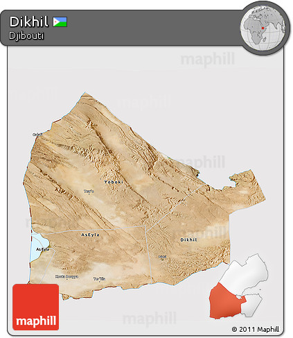Satellite 3D Map of Dikhil, cropped outside