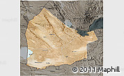 Satellite 3D Map of Dikhil, darken, semi-desaturated