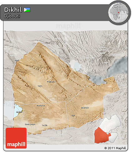 Satellite 3D Map of Dikhil, lighten, semi-desaturated
