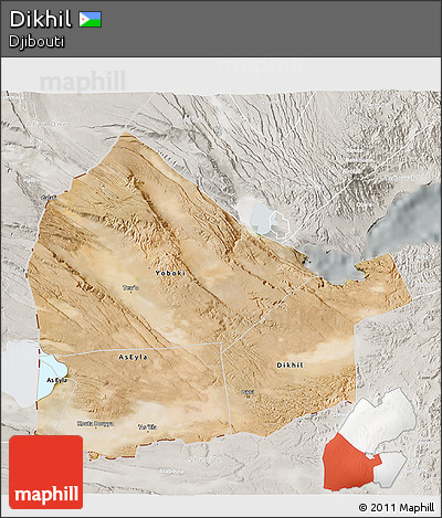 Satellite 3D Map of Dikhil, lighten, semi-desaturated