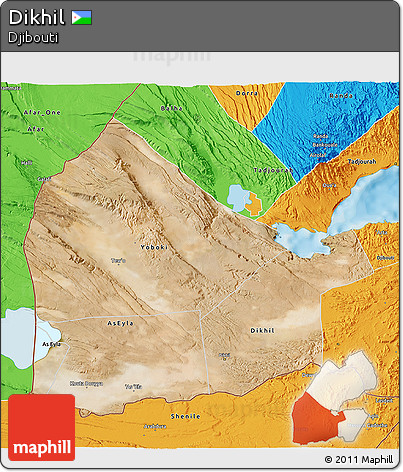 Satellite 3D Map of Dikhil, political outside