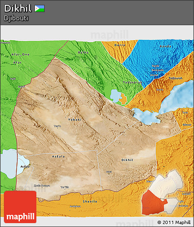 Satellite 3D Map of Dikhil, political outside
